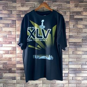 EUC Super Bowl XLV Texas 2011 Black T-Shirt  Packers Steelers NFL 100% Cotton